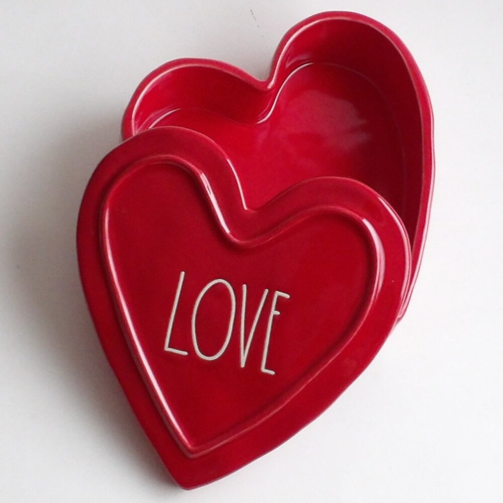 Rae Dunn LOVE Red Heart Shaped Jewelry or Trinket Box Artisan Collection